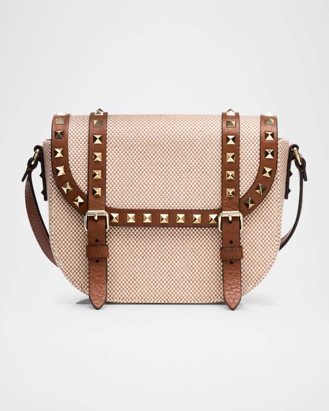 Small Rockstud Canvas Saddle Crossbody Bag